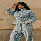 Lace Printed Denim Belted Jacket image number null