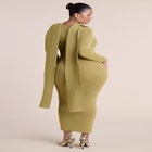 Wrap Scarf-Detail Sweater Midi Dress image number 1