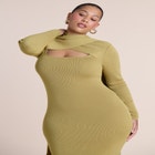 Wrap Scarf-Detail Sweater Midi Dress image number 2