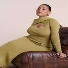 Wrap Scarf-Detail Sweater Midi Dress image number 5
