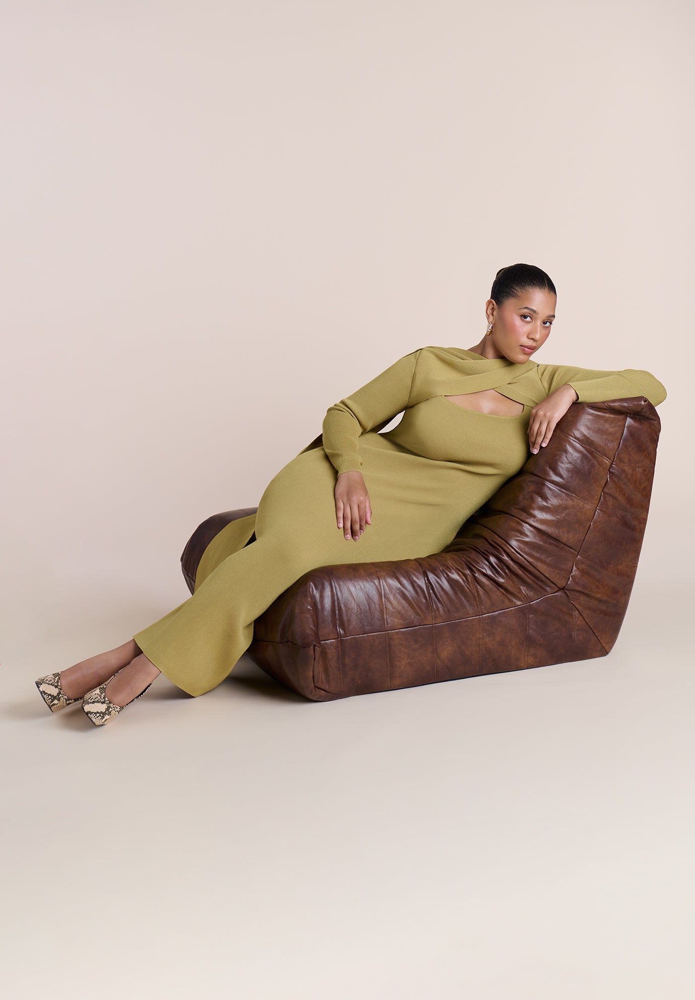 Wrap Scarf-Detail Sweater Midi Dress image number 6