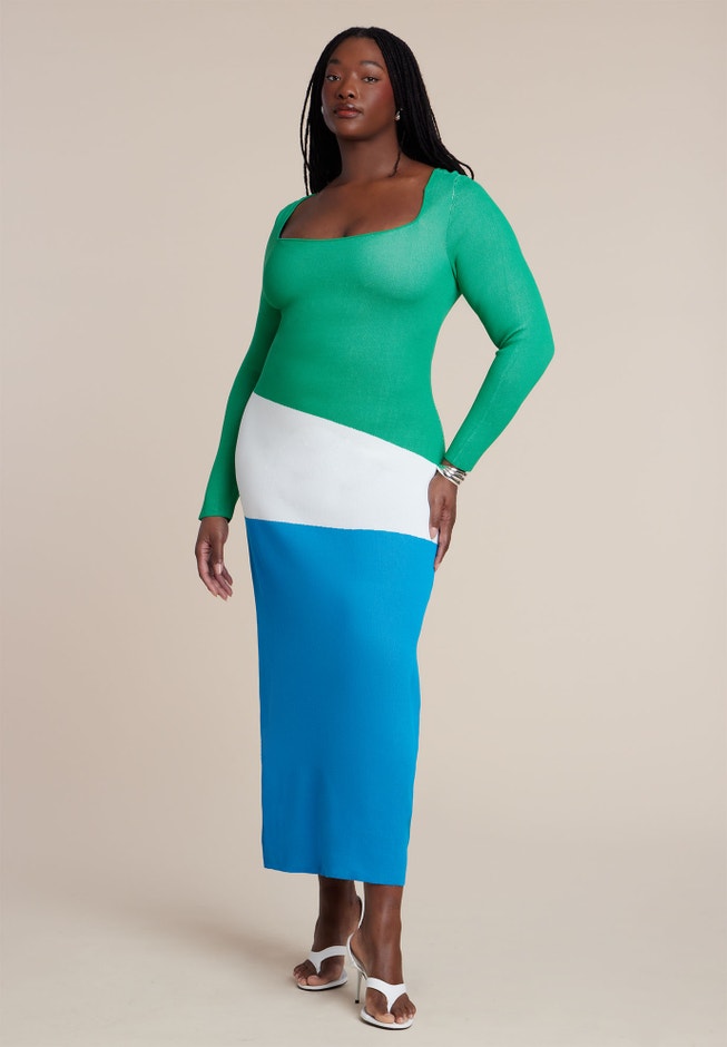 Asymmetrical Stripe Sweater Dress | ELOQUII Asymmetrical Stripe Sweater Dress | ELOQUII