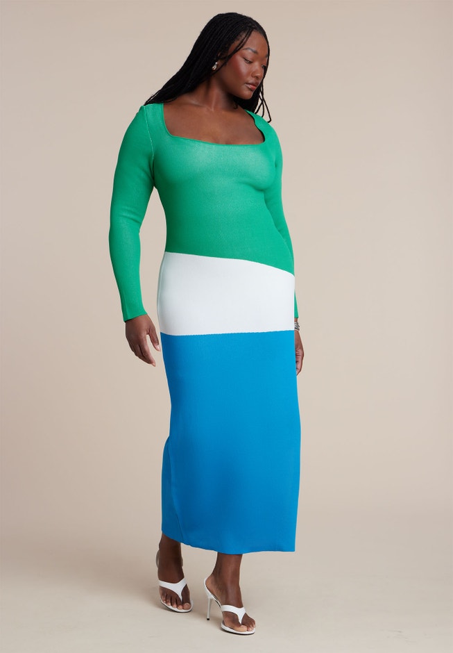 Asymmetrical Stripe Sweater Dress | ELOQUII Asymmetrical Stripe Sweater Dress | ELOQUII