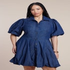 Bubble Detail Denim Mini Dress  image number null