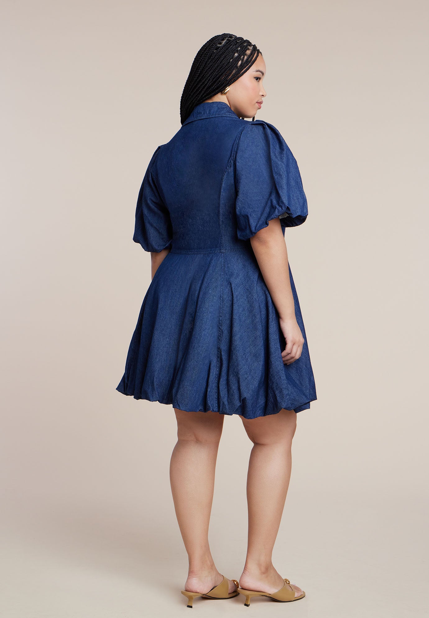 Bubble Detail Denim Mini Dress  image number 2