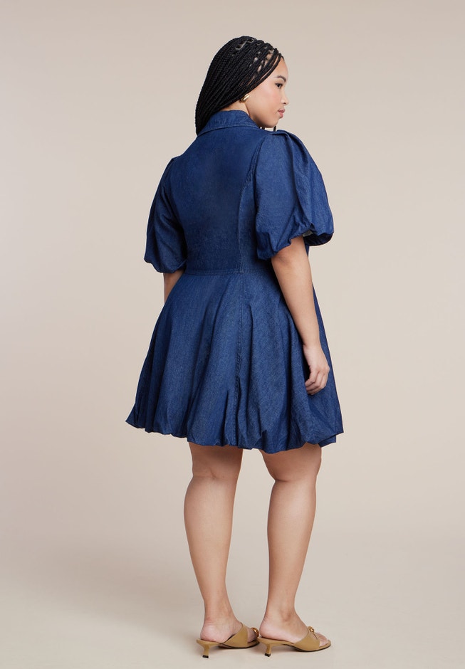 Bubble Detail Denim Mini Dress  image number 2