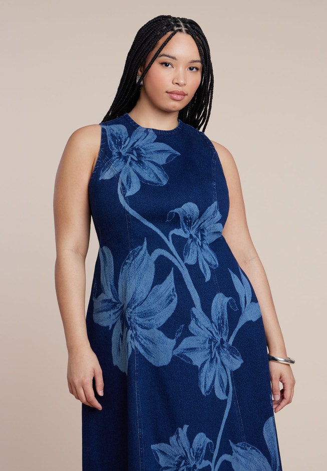 Printed Denim Dress image number 1
