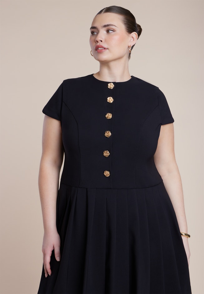 Button Detail Pleated Mini Dress image number 3