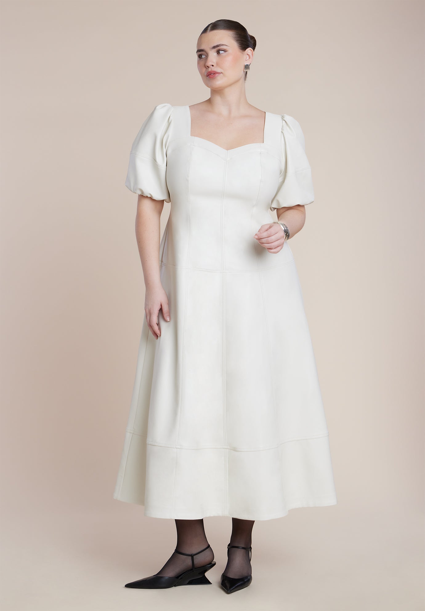 Faux Leather Puff Sleeve Maxi Dress image number 2