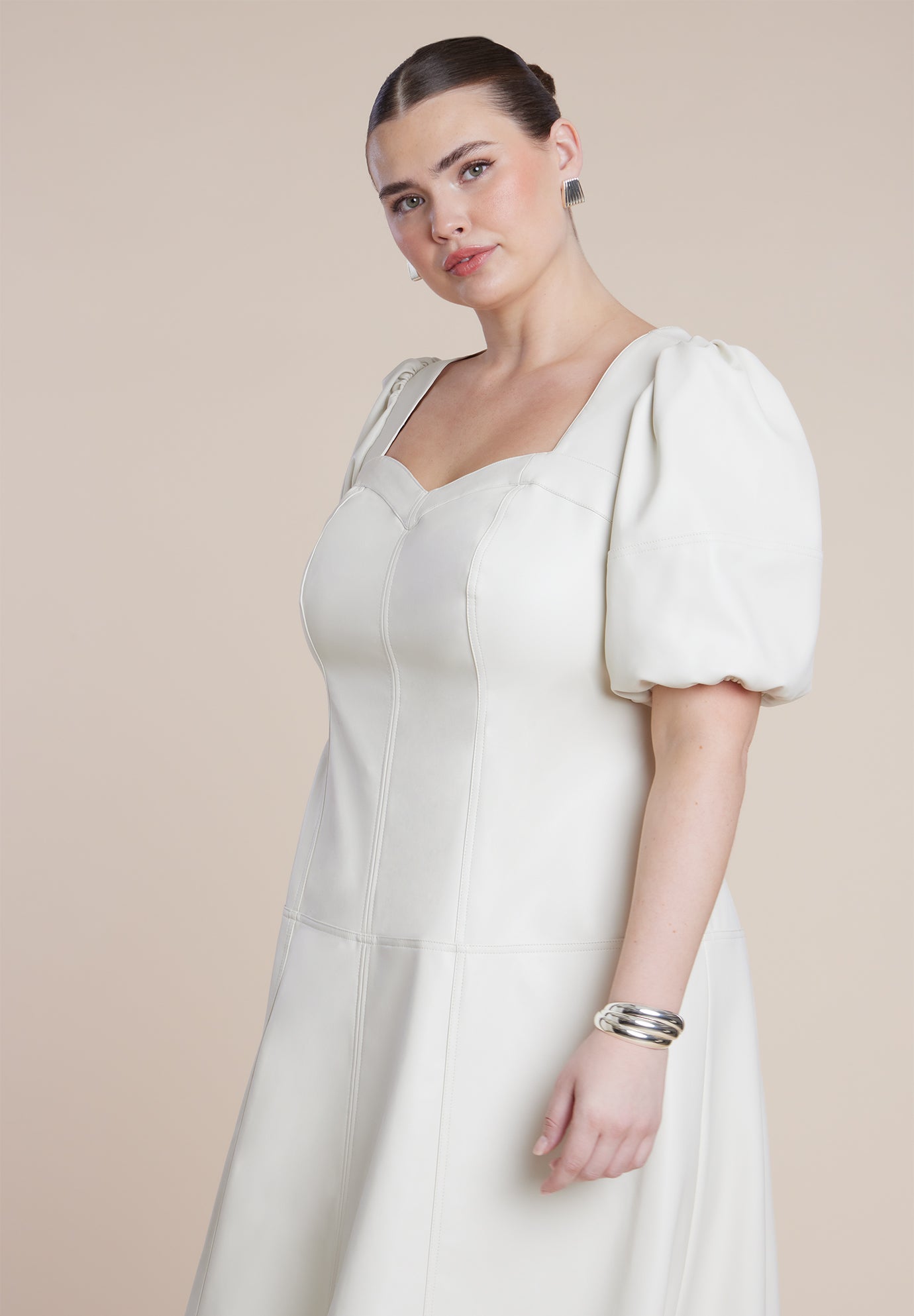 Faux Leather Puff Sleeve Maxi Dress image number 3