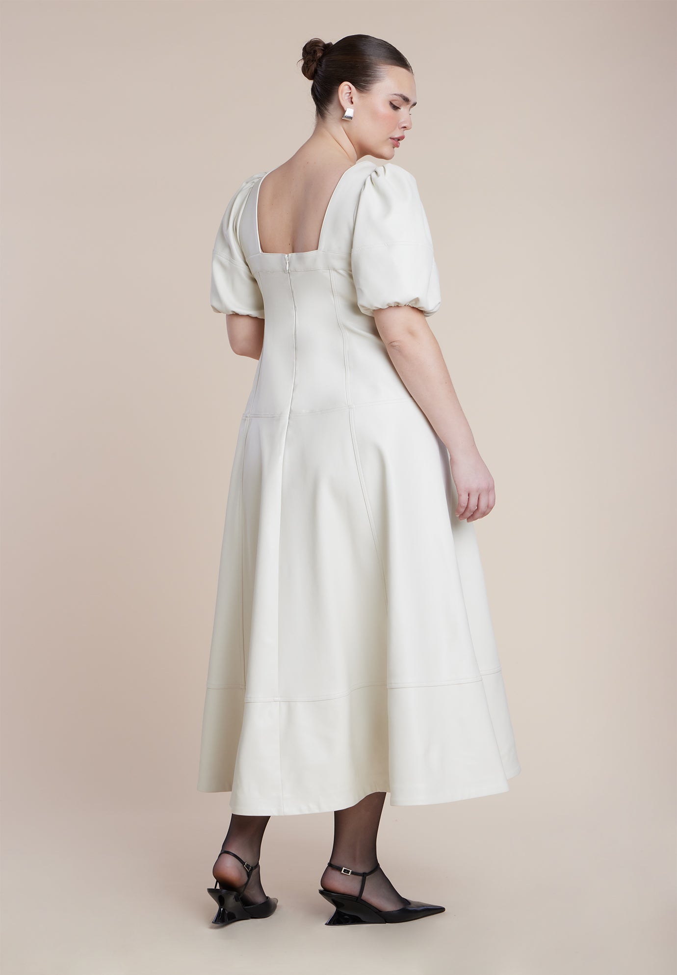 Faux Leather Puff Sleeve Maxi Dress image number 5