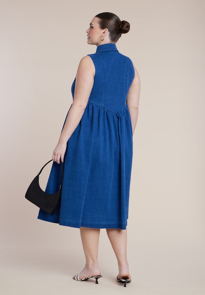 Sleeveless Denim Button Detail Dress image number 2