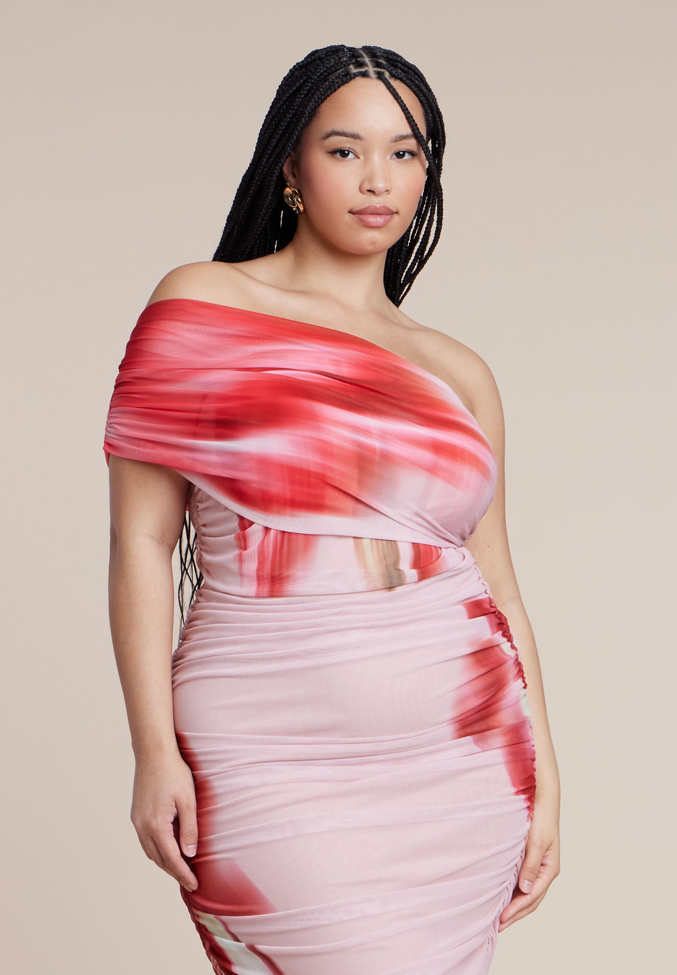 Asym Mesh Shirred Dress image number 1