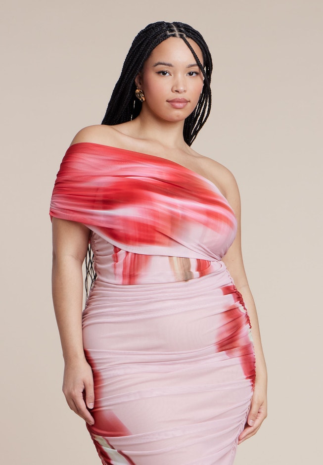 Asym Mesh Shirred Dress image number 1