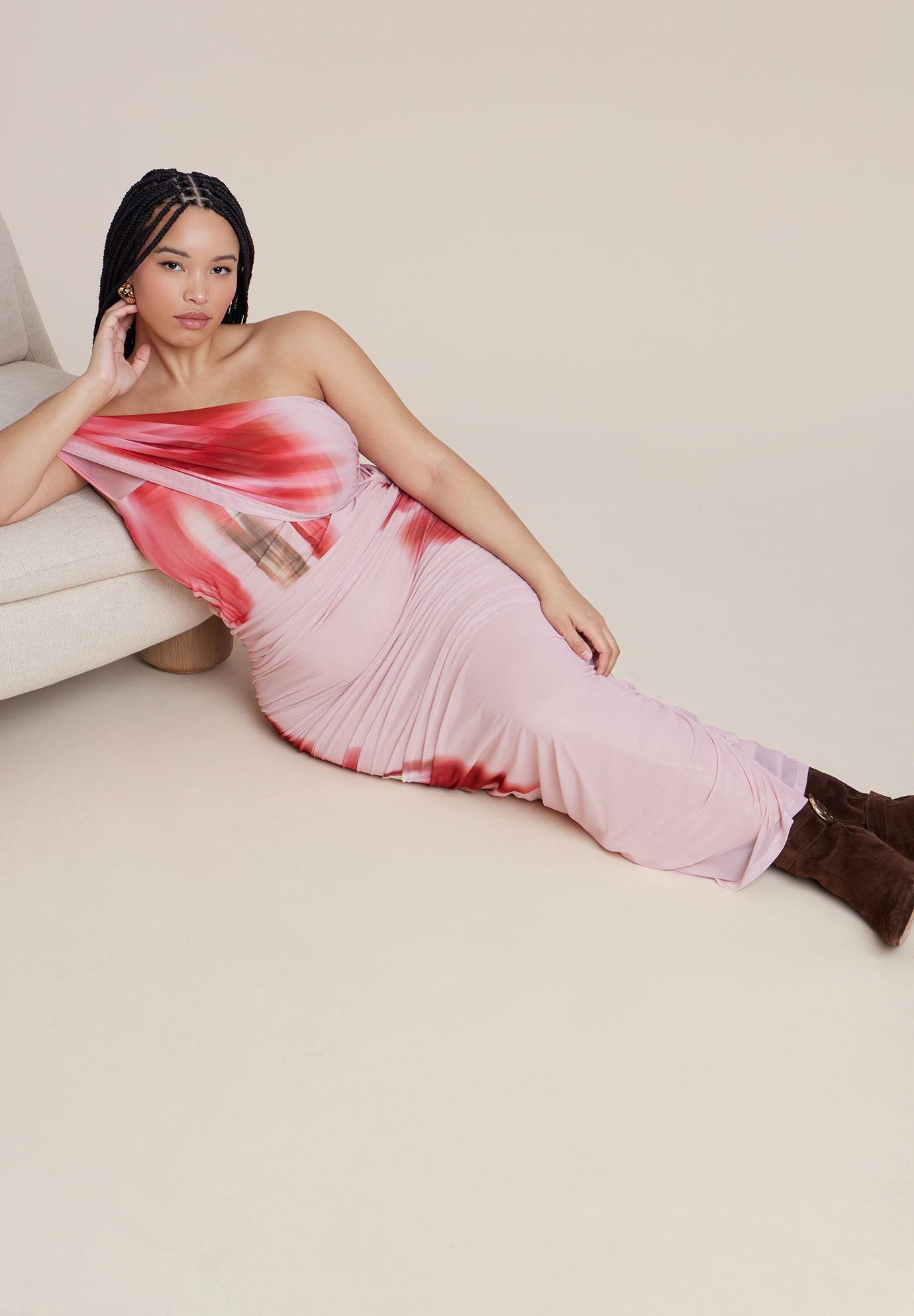 Asym Mesh Shirred Dress image number 3