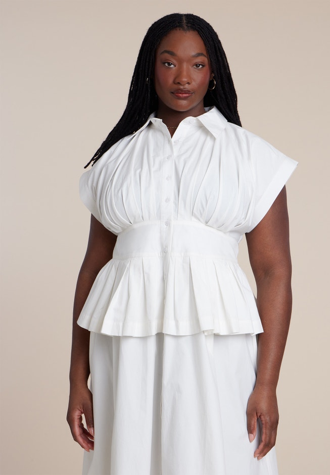 Peplum Poplin Shirt Dress | ELOQUII Peplum Poplin Shirt Dress | ELOQUII