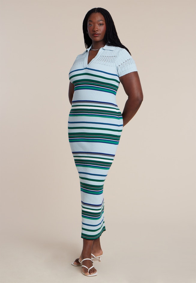 Stripe Stitch Collar Sweater Dress image number 1