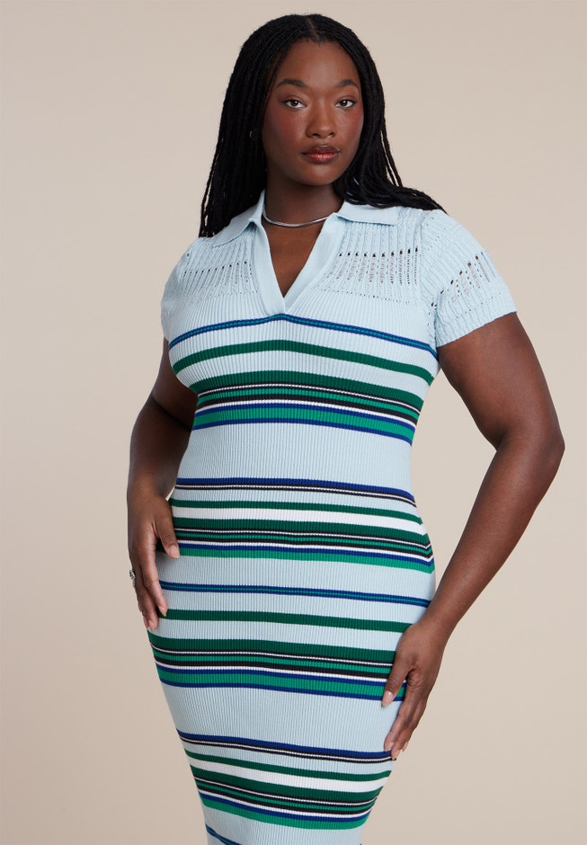 Stripe Stitch Collar Sweater Dress image number 2