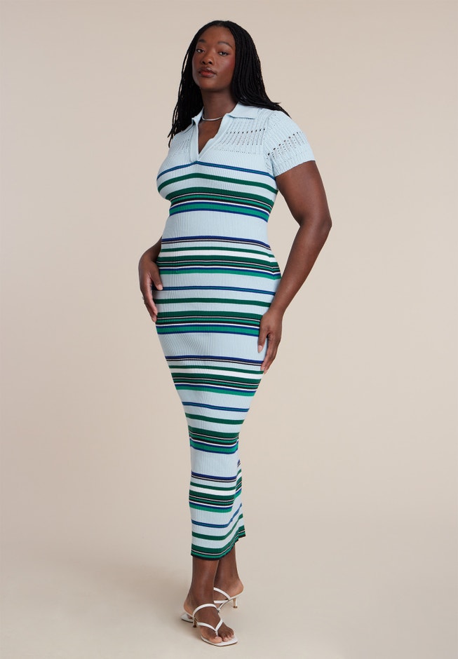 Plus Size Women's Stripe Stitch Collar Sweater Dress by ELOQUII in Spring Stripe (Size 18/20) Plus Size Women's Stripe Stitch Collar Sweater Dress by ELOQUII in Spring Stripe (Size 18/20)