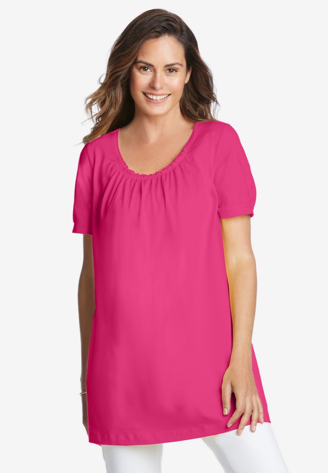 Perfect Short-Sleeve Shirred U-Neck Tunic image number 4