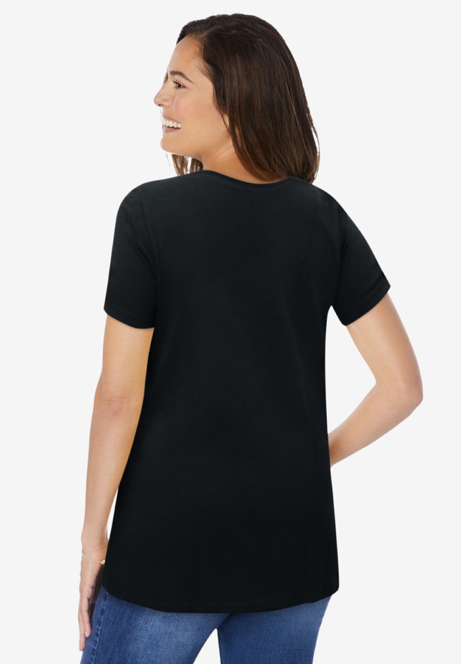 Perfect Short-Sleeve Shirred U-Neck Tunic image number 1
