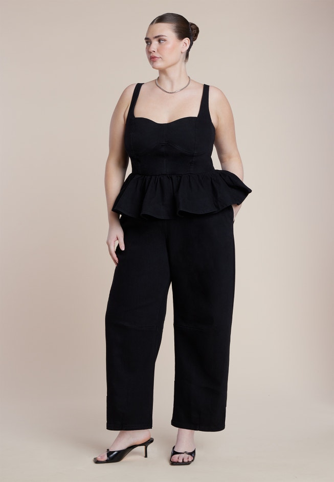 Peplum Barrel Leg Jumpsuit Peplum Barrel Leg Jumpsuit