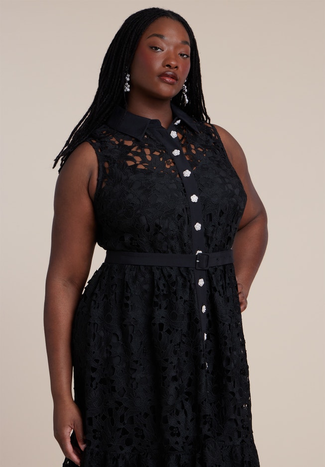 Lace Dress With Buttons & Collar | ELOQUII Lace Dress With Buttons & Collar | ELOQUII