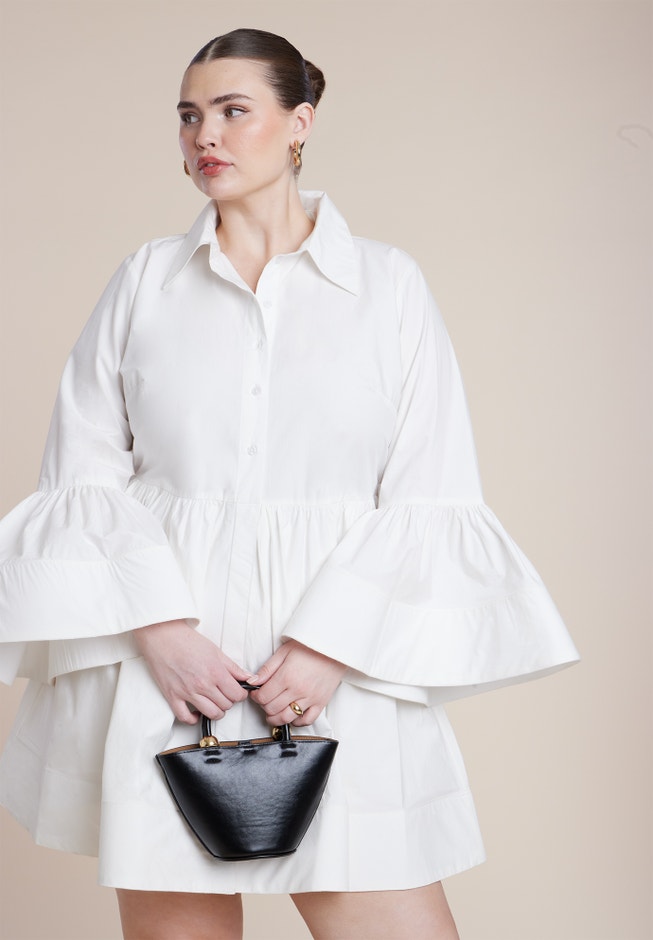 Poplin Ruffle Flare Mini Dress image number 2