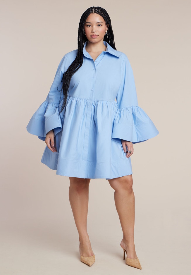 Poplin Ruffle Flare Mini Dress image number 1