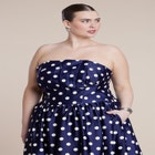 Strapless Polka Dot Flare Midi Dress image number null
