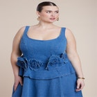 Denim Flower Applique Mini Dress image number null