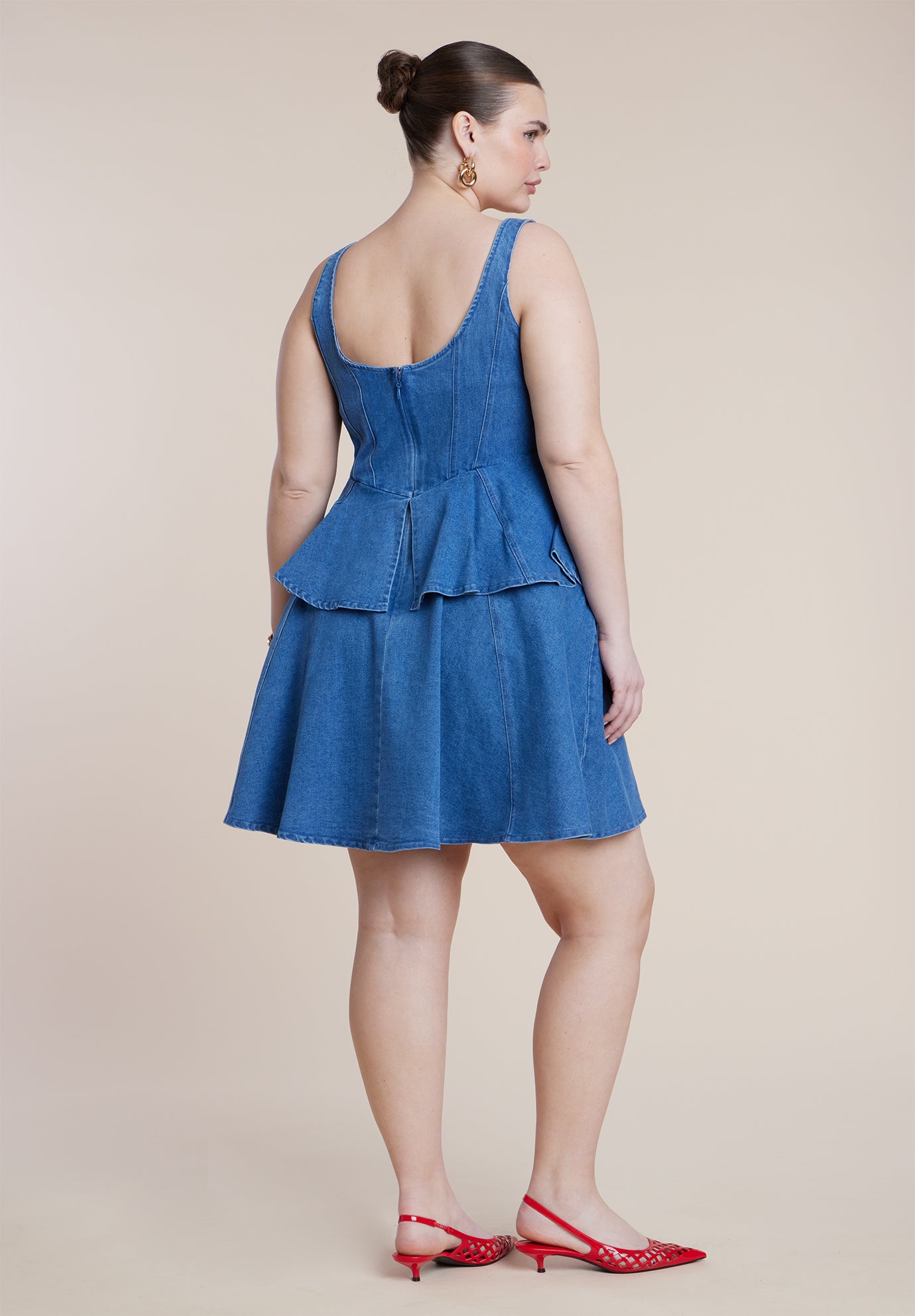 Denim Flower Applique Mini Dress image number 3