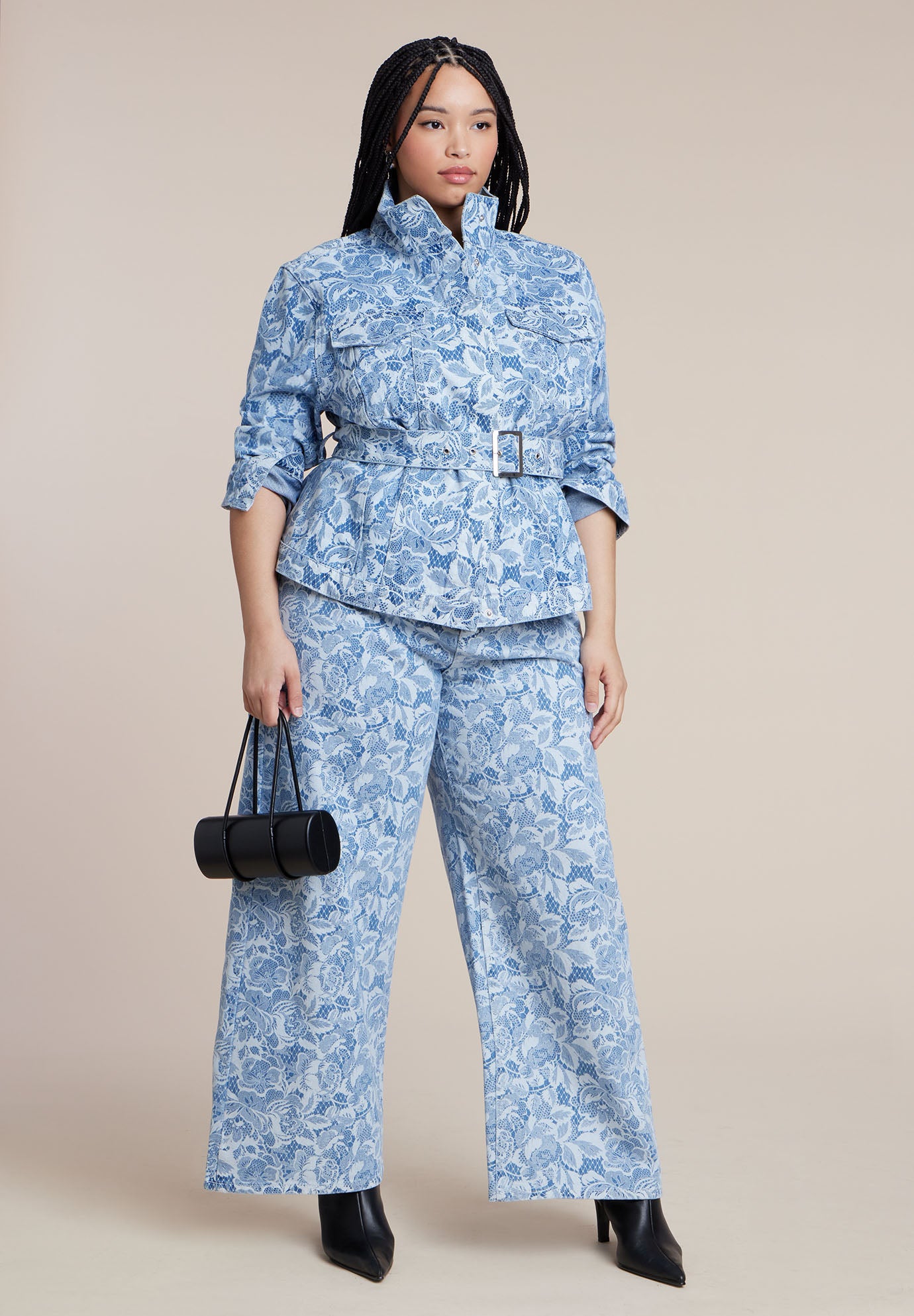 Lace Printed Wide Leg Jeans image number 1