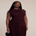 Drape Detail Fitted Mesh Dress image number null