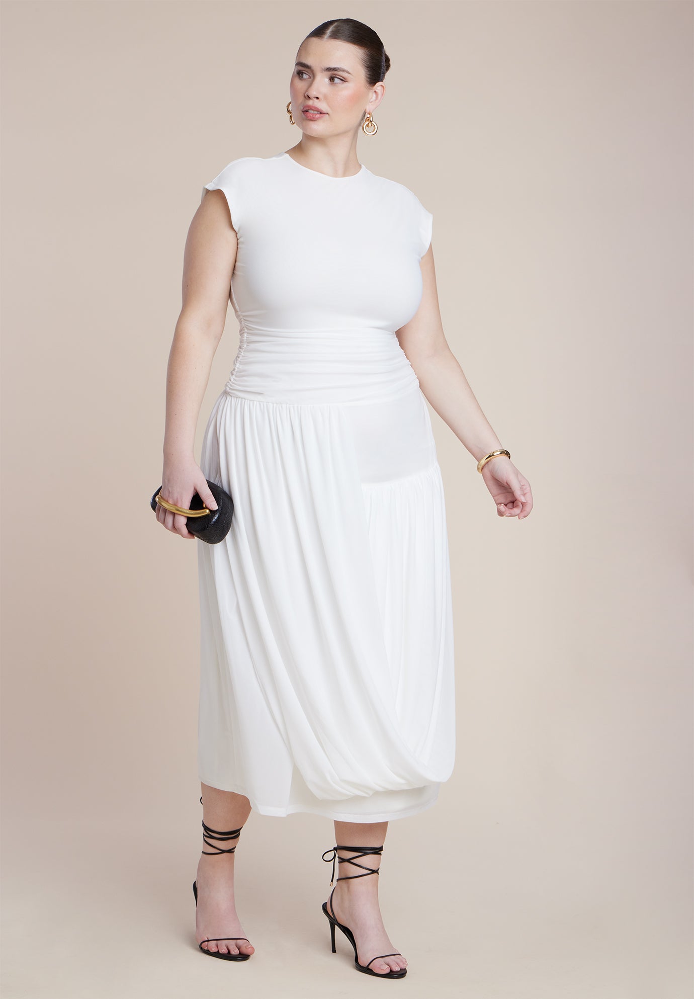 Drape Detail Fitted Mesh Dress image number 1