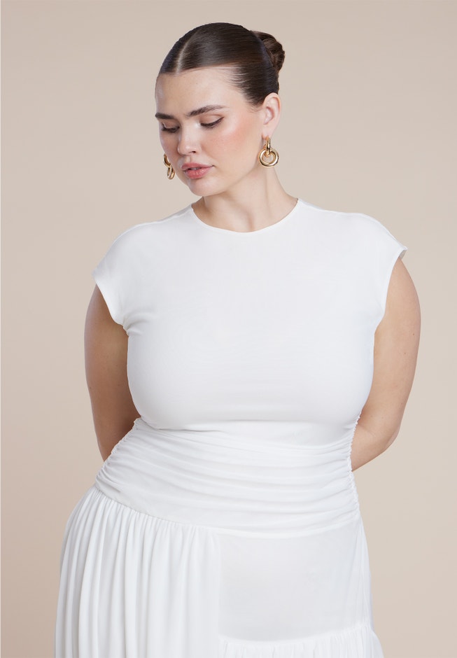 Drape Detail Fitted Mesh Dress image number 2