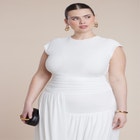 Drape Detail Fitted Mesh Dress image number null