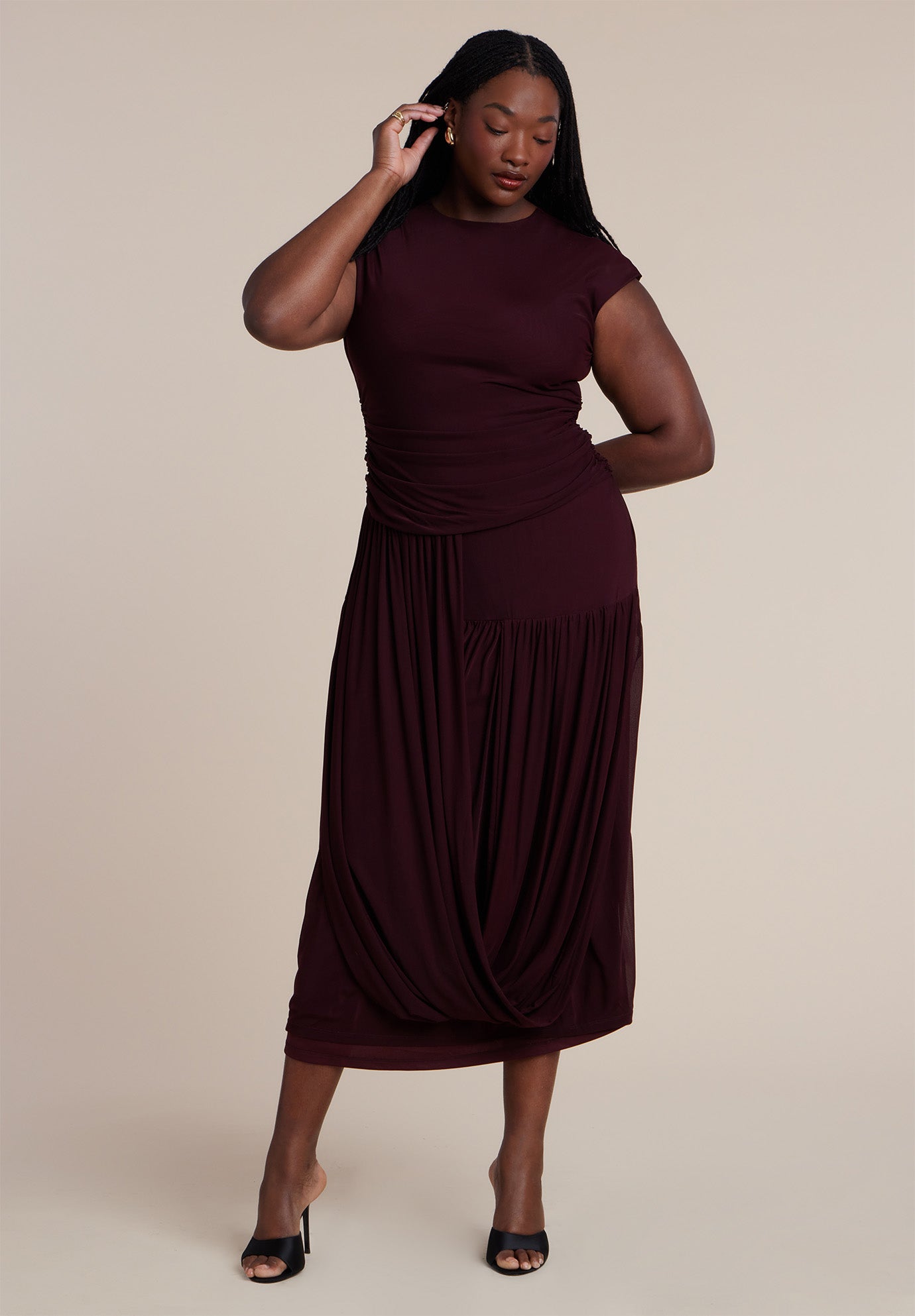 Drape Detail Fitted Mesh Dress image number 0