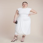 Drape Detail Fitted Mesh Dress image number null