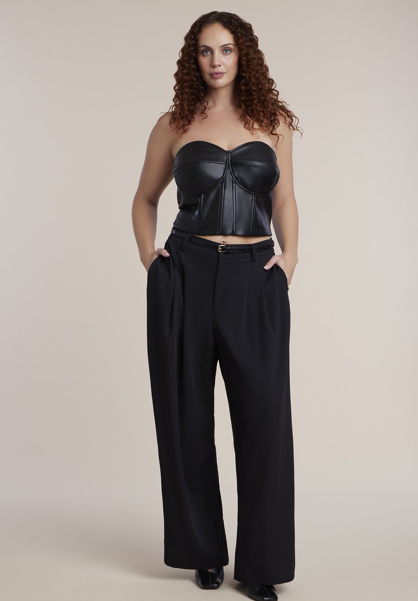 Faux Leather Lace-Up Bustier Top image number 2