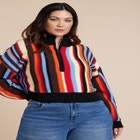 Striped Zipper Front Pullover image number null