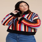 Striped Zipper Front Pullover image number null