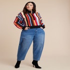 Striped Zipper Front Pullover image number null