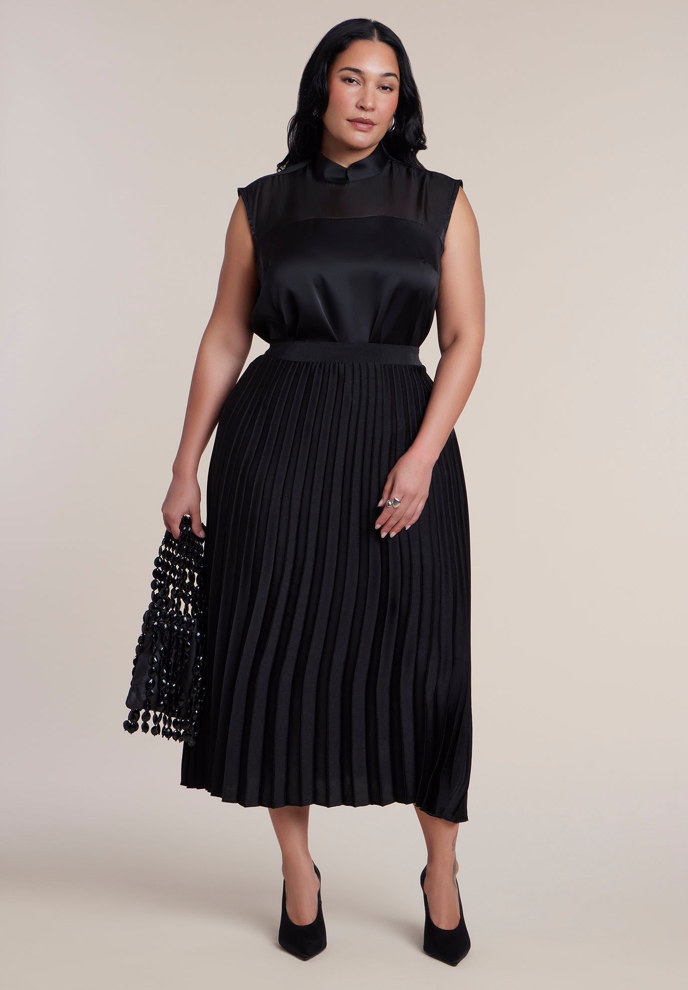 Pleated Satin Midi Skirt image number 3