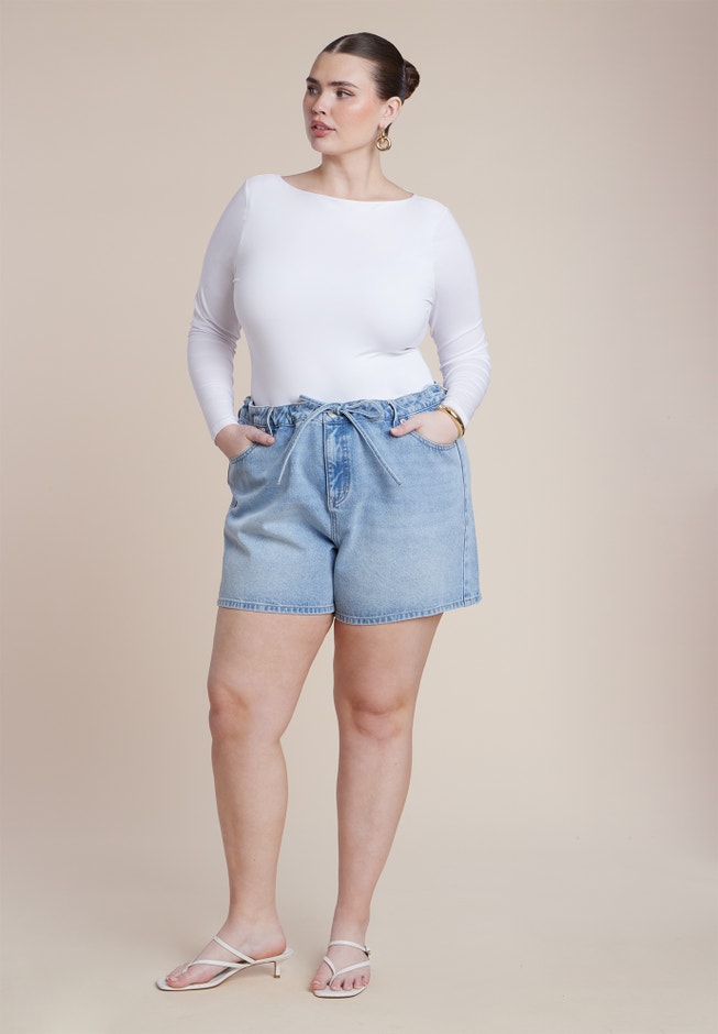 Drawstring Relaxed Denim Short image number 3