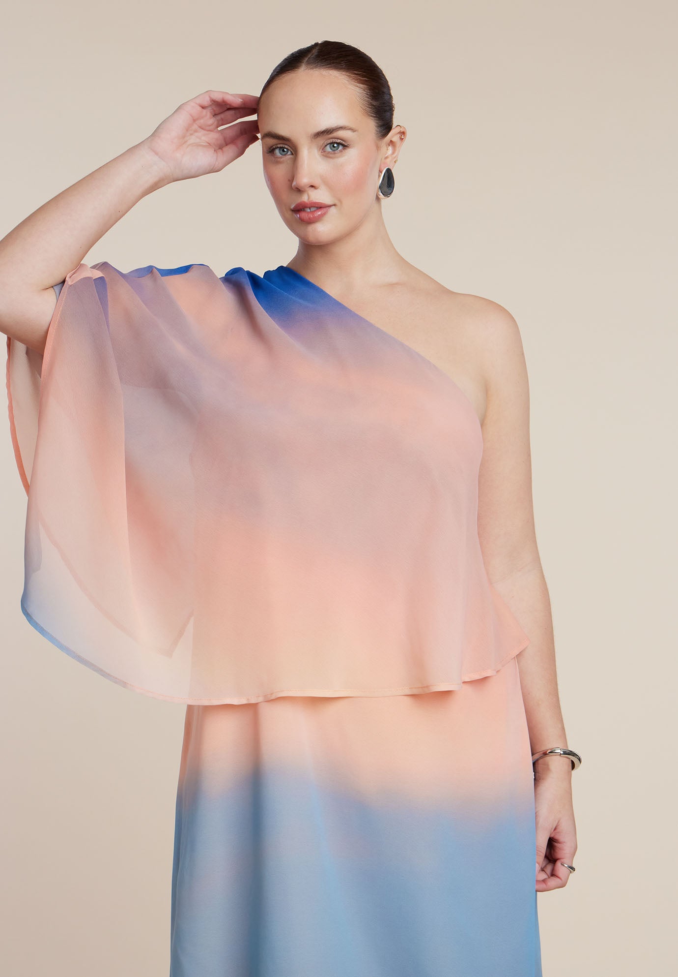 Printed Cape Maxi Dress image number 2