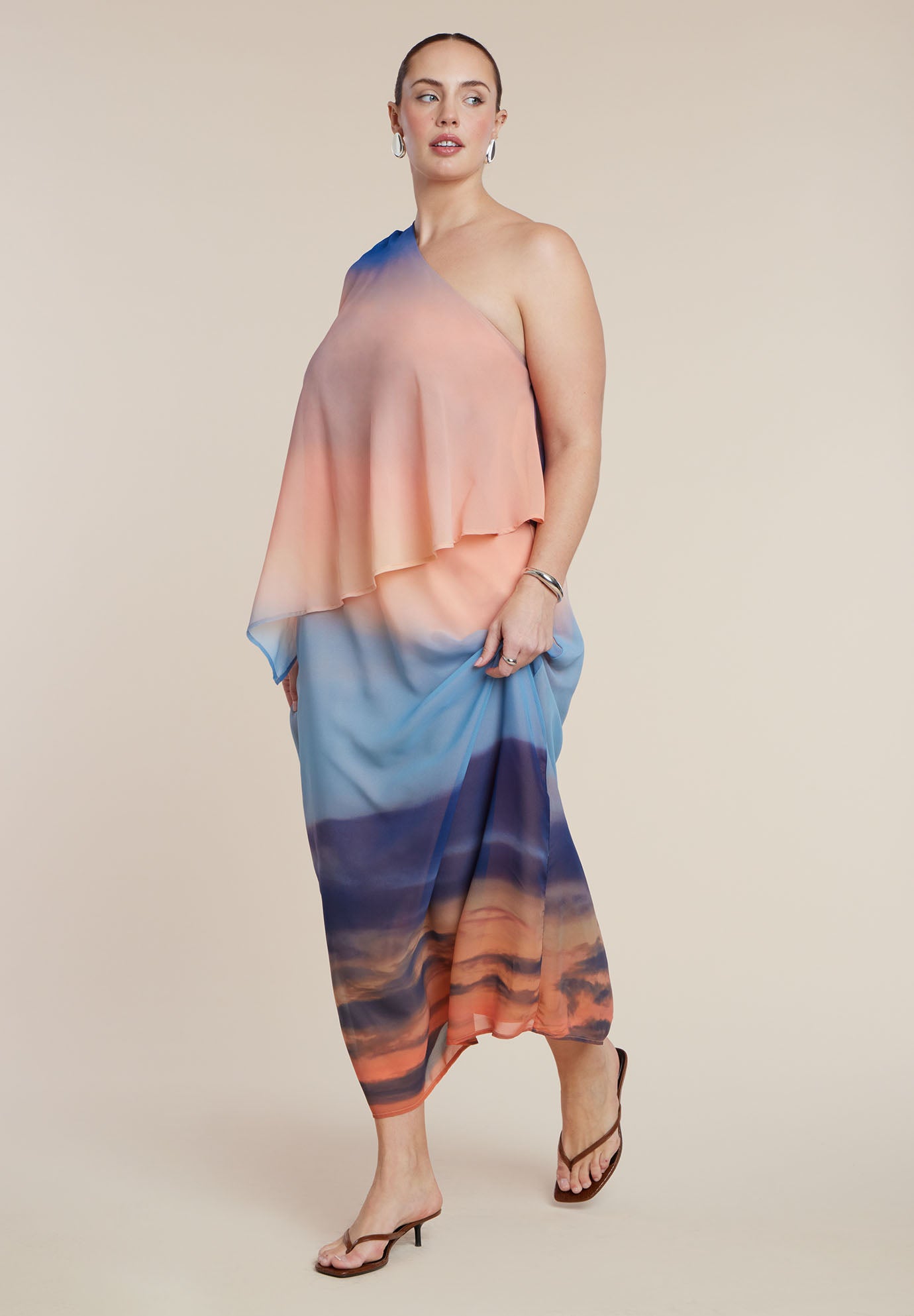 Printed Cape Maxi Dress image number 4