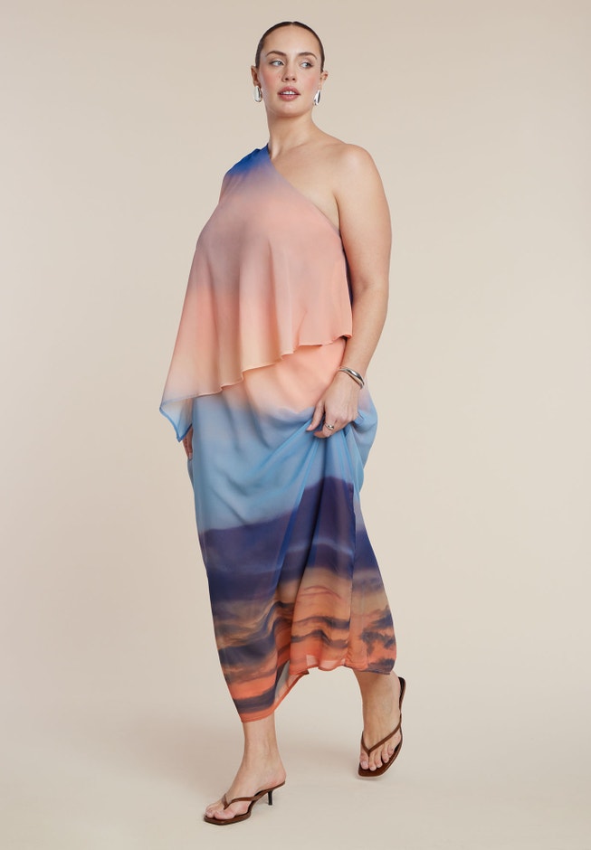 Printed Cape Maxi Dress image number 4