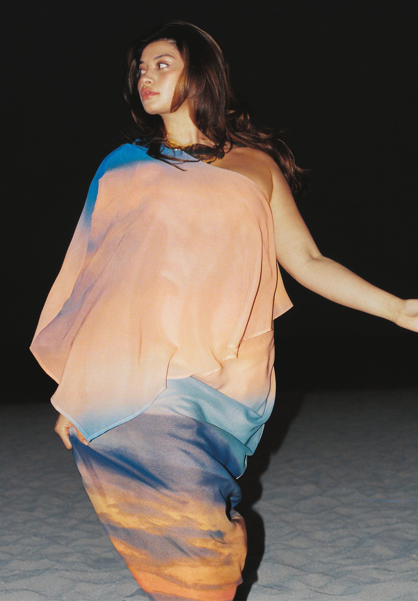 Printed Cape Maxi Dress image number 6