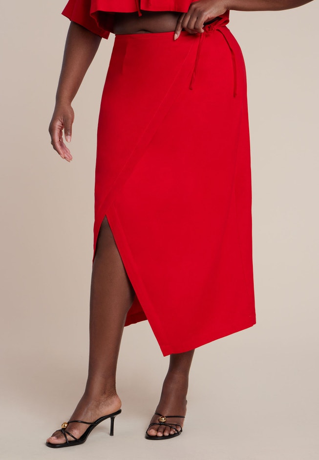 Linen Blend Wrap Skirt image number 1
